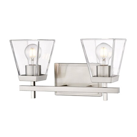 Z-Lite Lauren Vanity, 2-Light, 16 In.W x 6.5 In.L x 8.5 In.H, Brushed Nickel/Clear 819-2V-BN